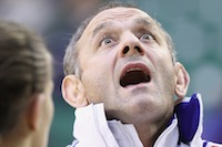 Le complexe L�o Lagrange recevait la 6e edition du Grand Prix de Lutte de la ville de Tourcoing, ici l'entraineur de l'�quipe de France, pour le moins... expressif !<br />PHOTO JOHAN BEN AZZOUZ / LA VOIX DU NORD