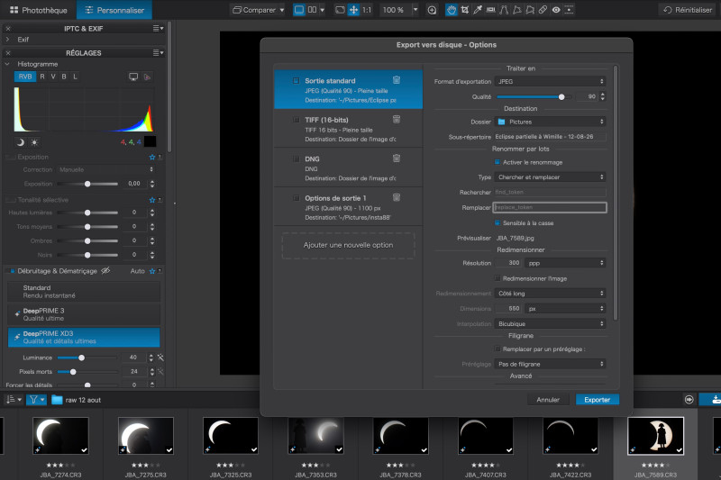 Export d’un fichier RAW en JPEG dans DxO PhotoLab